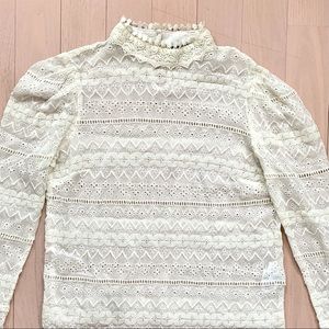 Bershka sheer lacy ivory long sleep blouse